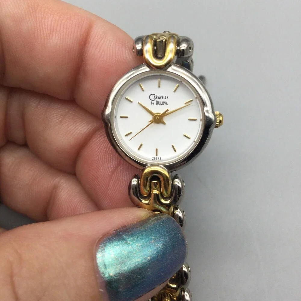 Caravelle By Bulova Womens Watch 21mm White Dial Two Tone New Battery 6.75